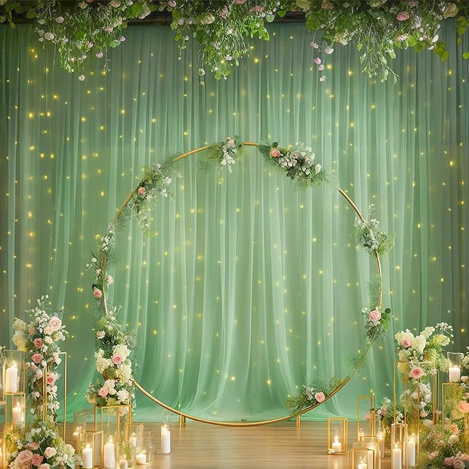 20×10ft Green Tulle Backdrop Curtain - Image 2