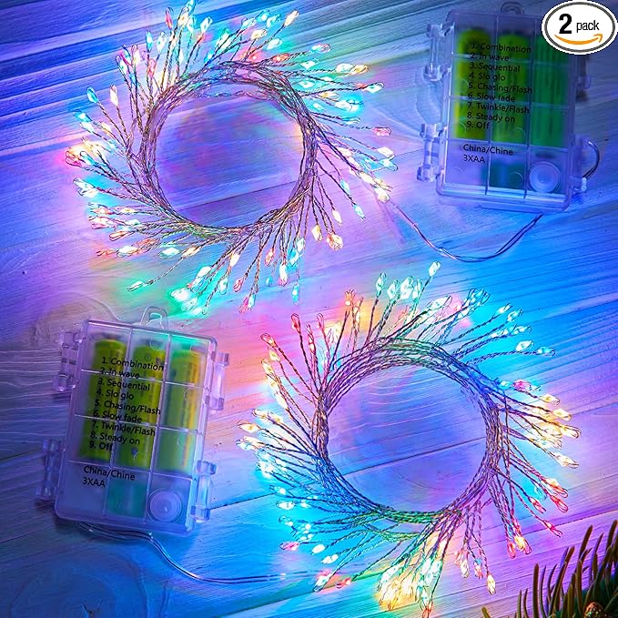 Outdoor Fairy Lights Battery Operated, 2 Pack Firecracker Twinkle String Lights by Minetom