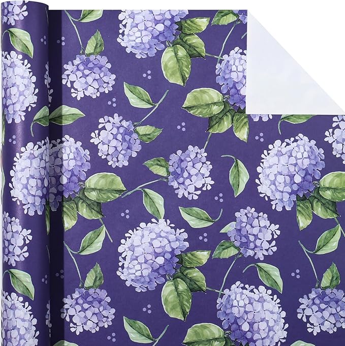 WRAPAHOLIC Kraft Hydrangea Floral Wrapping Paper Roll - Image 2