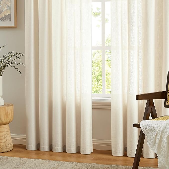 Melodieux Beige Semi Sheer Curtains 63 Inch Length - Image 8