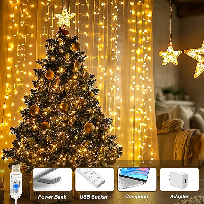 Curtain Light for Bedroom, 200LED 6.6x6.6ft Warm White Window Wall Hanging - Image 5