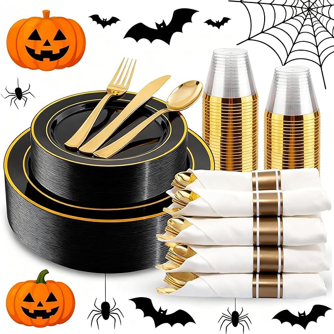 175PCS Black and Gold Plates by WDF