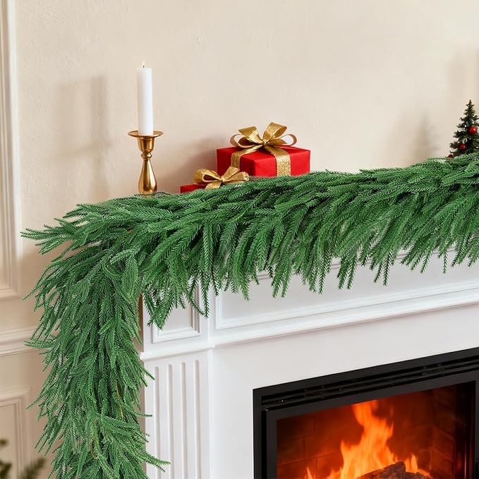 12 FT Norfolk Pine Garland Artificial, Realistic Christmas Greenery by ICEROYCE