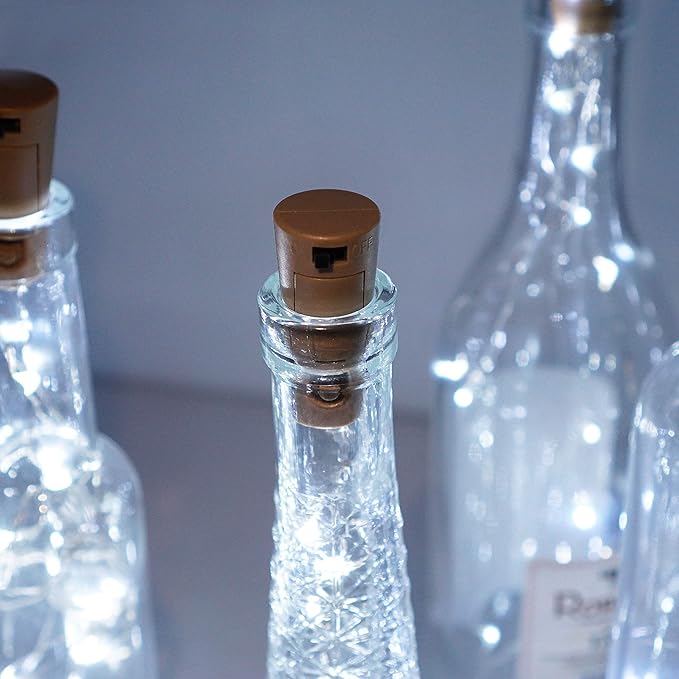 Wine Bottle Lights with Cork, Battery Operated 24 Pack 20 LED Cork Shape Silver - Image 3