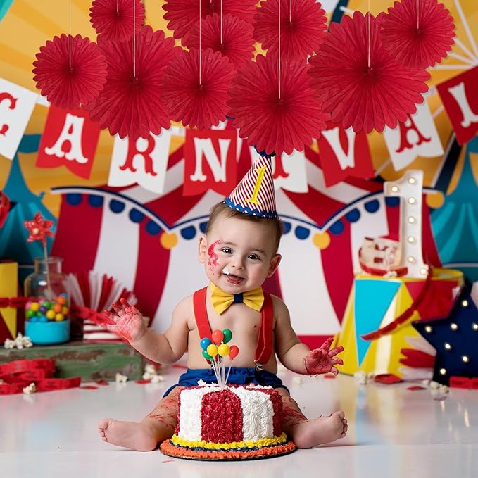 20 Pcs Red Hanging Paper Fan, Hanging Honeycomb Round Paper Fans - Image 5
