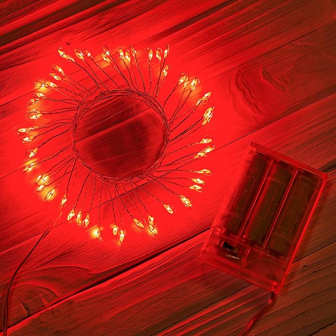 Red Fairy Lights Battery Operated, Valentine's Day Silver Wire 5 Feet 60 Led by Minetom