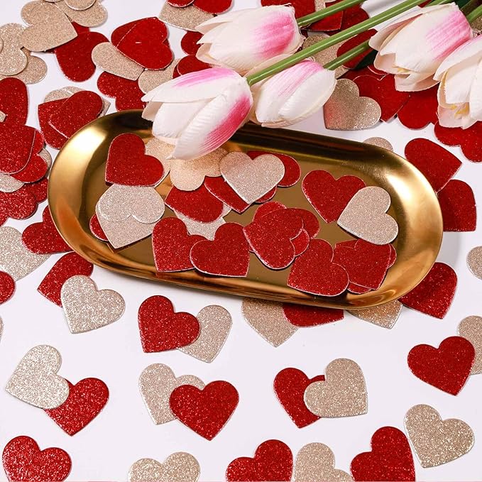 200 Pcs Dark Red and Gold Heart Paper Confetti - Image 3