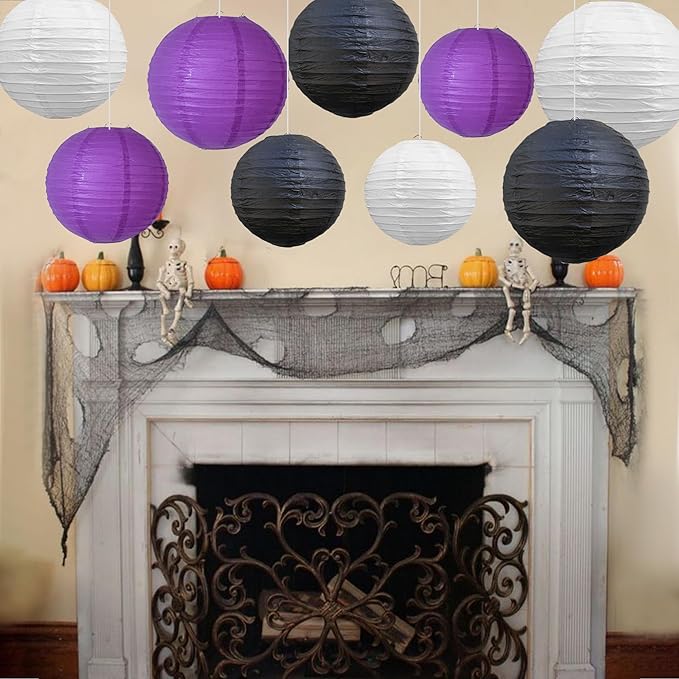 BEISHIDA 12Pcs Purple Black White Paper Lanterns Decorative Chinese/Japanese - Image 5