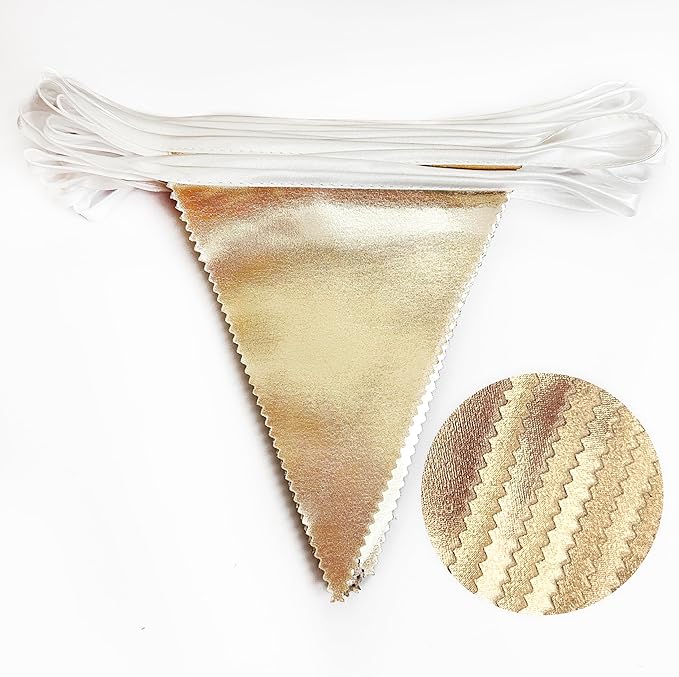 Champagne Gold Party Decoration Metallic Fabric Triangle Pennant Banner Flag - Image 3