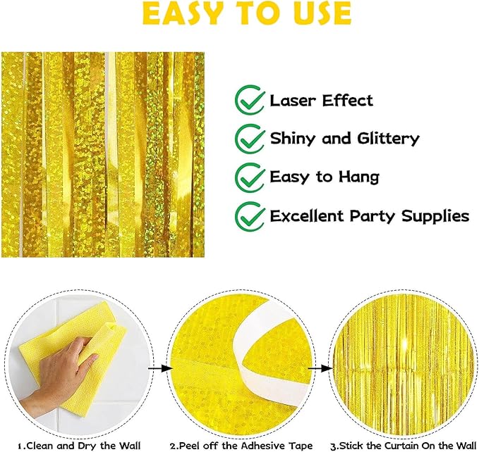 3 Pack Gold Foil Fringe Curtain, Birthday Backdrop Bachelorette Party - Image 2
