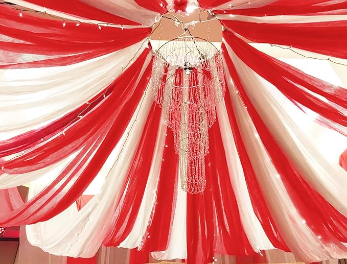 6 Panels Red Wedding Ceiling Drapes 5ftx30ft Ceiling Drapes Chiffon Fabric Arch - Image 5