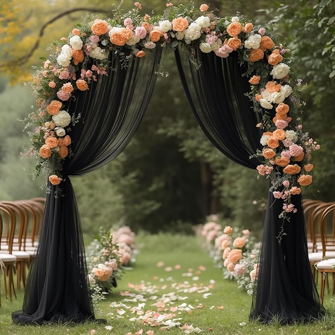 Black Wedding Arch Draping Fabric 2 Panels 19 FT Arch Drapes Sheer Backdrop - Image 6