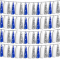 4P Navy-Blue White-Silver Foil Fringe Metallic Tassel Garland Banner, Tassels by HYSILLA