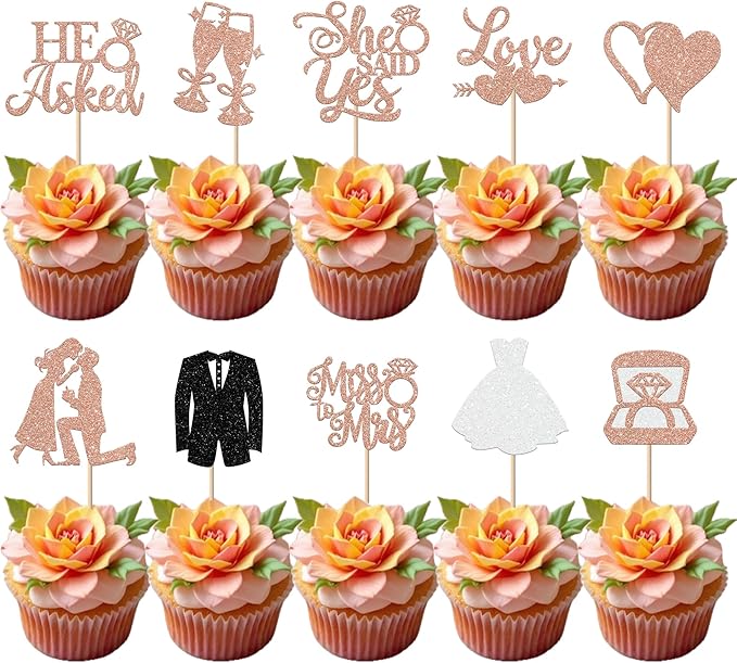 30 Pack Bride to be Cupcake Toppers Glitter Diamond Ring I Do Love Cupcake by YCTHUNFISH