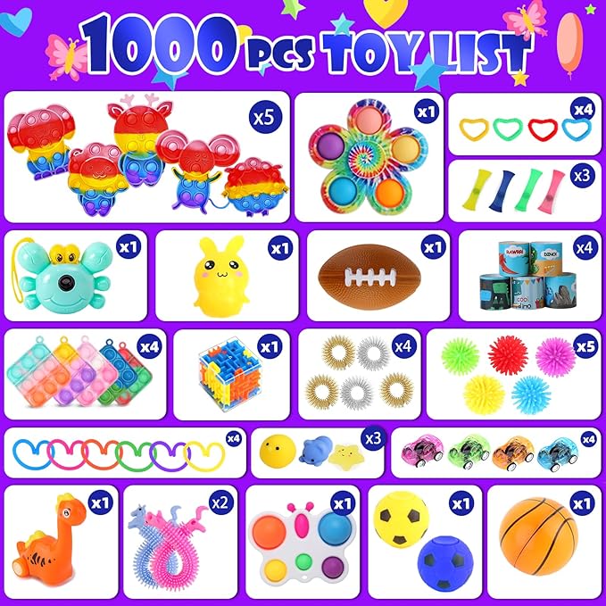 1000Pcs Bulk Party Favors for Kids, Fidget Toys Pack, Stocking Stuffers - Image 2