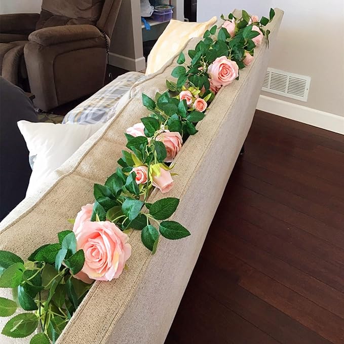 UKELER 2 Pack Artificial Flowers Garland Total 14FT Pink Rose Vines Hanging - Image 7