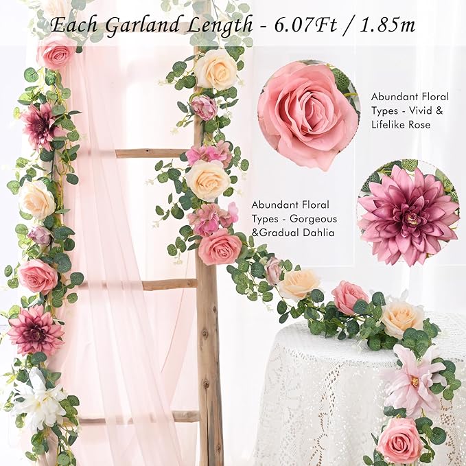 Waipfaru 2Pcs Artificial Flower Garland Decorations, 12.14Ft Eucalyptus - Image 2