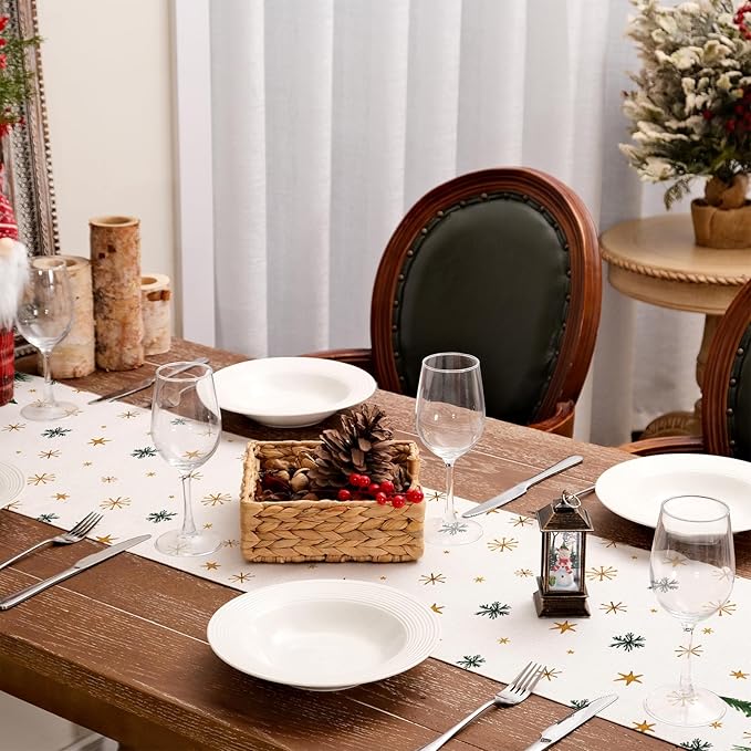 GEEORY Christmas Table Runner 13x108 Inch, Xmas Tees Snowflakes Holiday - Image 7