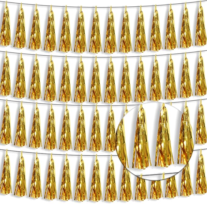 4P Gold Foil Fringe Tassel Banner Garland Metallic Tinsel Streamers Wall by Xuuf