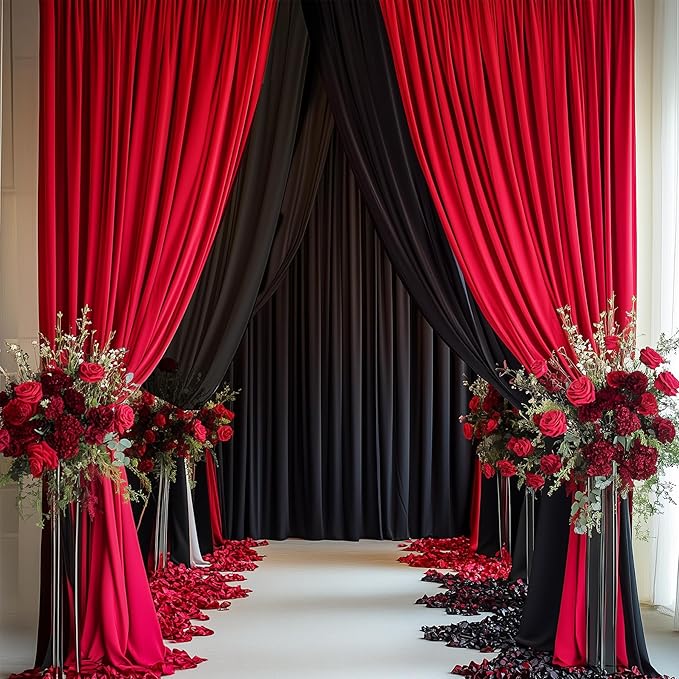 30ftx12ft Wrinkle Free Red Backdrop Curtain, 6 Panels 12FT Height Red Wedding - Image 8