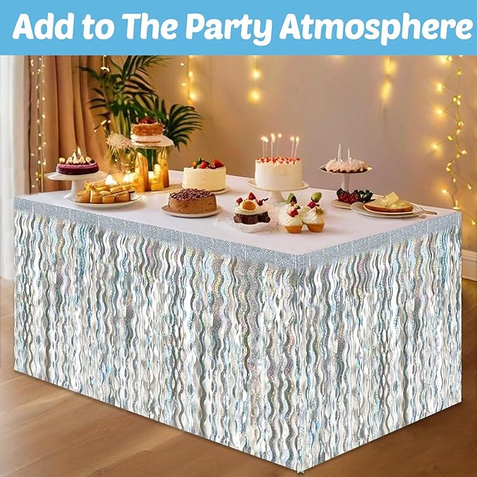 6 Pack 29x108 Inch Silver Wave Foil Fringe Table Skirts Metallic Banner - Image 4