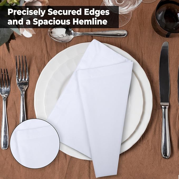 Urban Villa White Cloth Napkins Set of 12 100% Cotton Dinner Napkins Cloths - Image 7