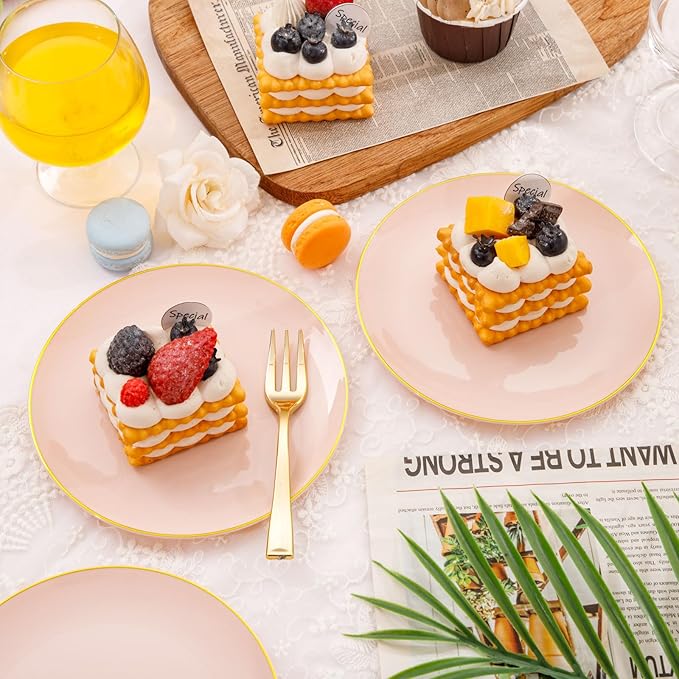 Festiva 200Pcs Pink Gold Cake Plates 6.3" - Image 7
