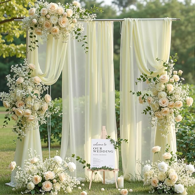 Wedding Arch Draping Fabric, 2 Panels 6 Yards Ivory Sheer Backdrop Curtain - Image 4