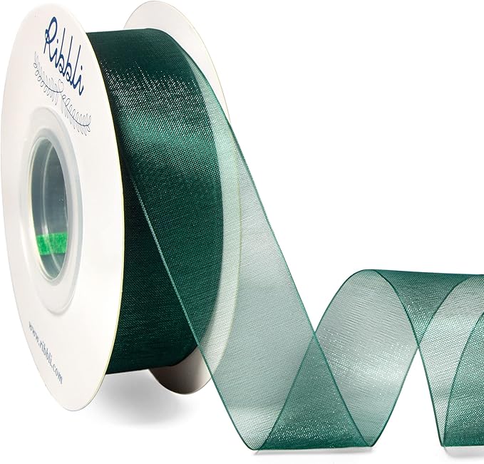 Ribbli Spruce Green Organza Ribbon, 1 Inches x Continuous 50 Yard, Cookie by Ribbli