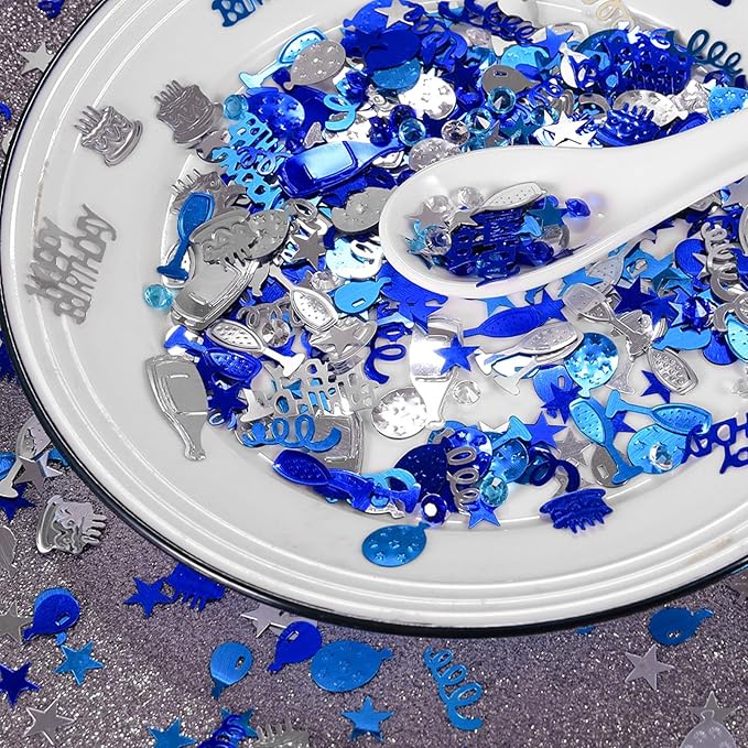 VHUWE Happy Birthday Confetti, 1.6 oz Dark Blue Light Blue Silver Cake Balloon - Image 6