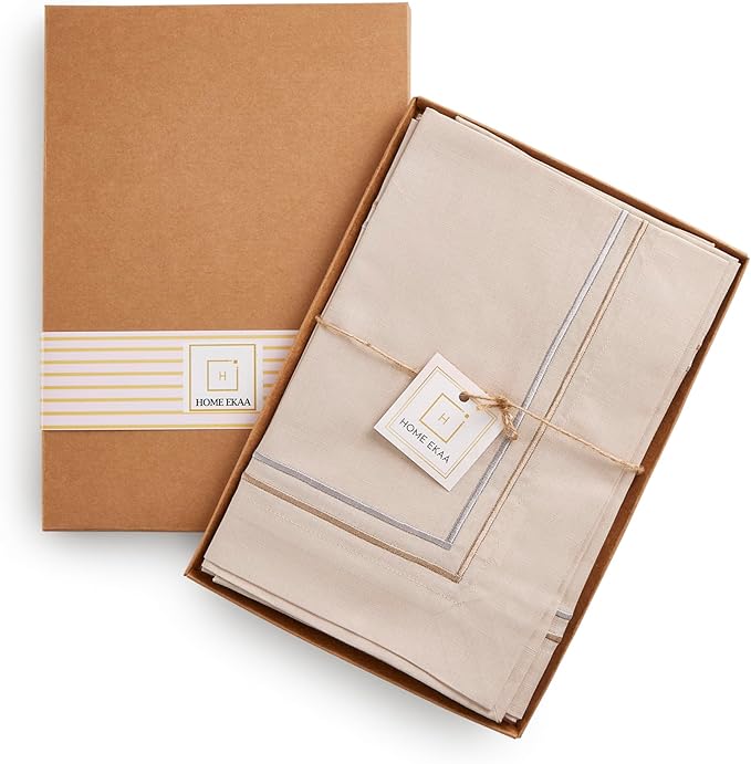Cotton Linen Dinner Napkins 20 x 20 Inch – Summer Beige Napkins Set of 4 – - Image 4