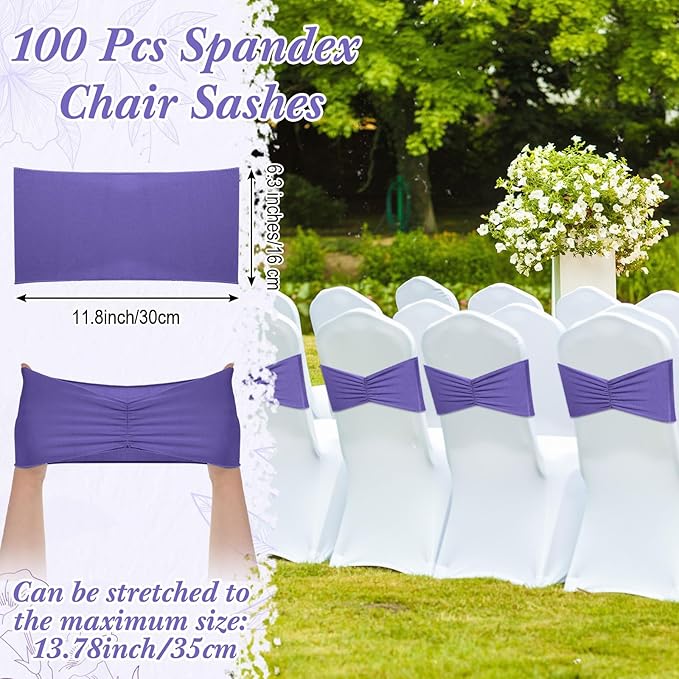 Moukeren 100 Pcs Spandex Chair Sashes Bows Bands Slider Sashes - Image 2