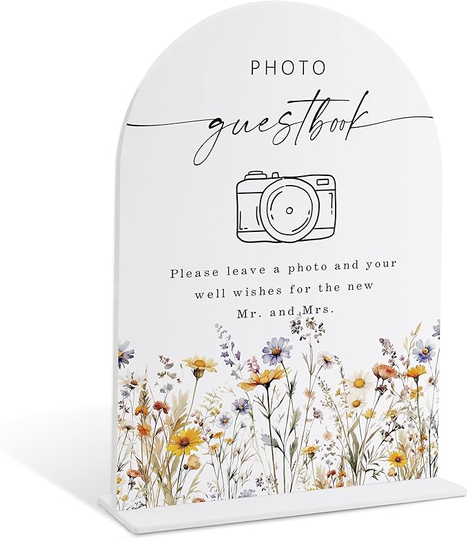 Wedding Signs for Ceremony and Reception, Boho Floral Acrylic Photo Guestbook by Unknown