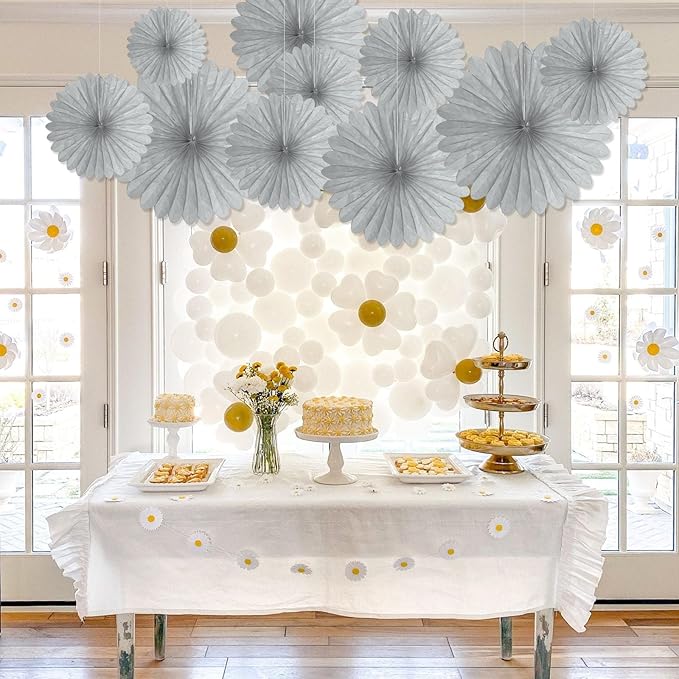 20 Pcs Silver Grey Hanging Paper Fan, Hanging Honeycomb Round Paper Fans - Image 5