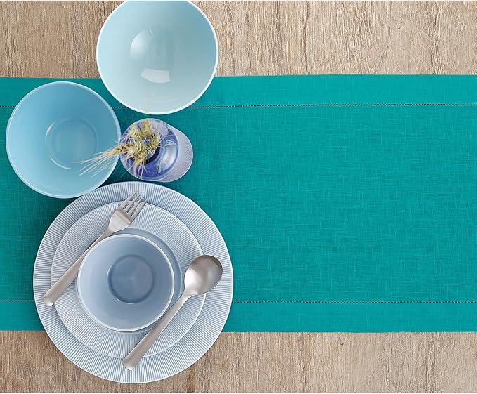 Solino Home Linen Teal Table Runner 108 Inches Long - Image 3
