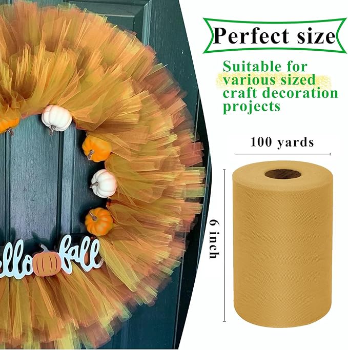 Aztec Gold Tulle Fabric Rolls 6 Inch by 100 Yards Fabric Spool Tulle Ribbon - Image 3