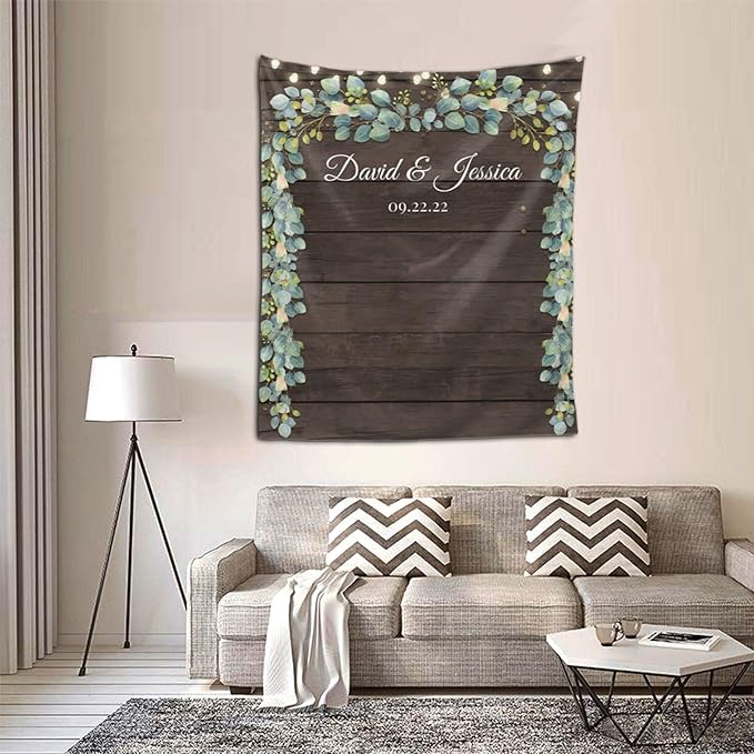 Wedding Backdrop for Reception, Rustic Wood Green Leaf Banner, Custom Tapestry - Image 5