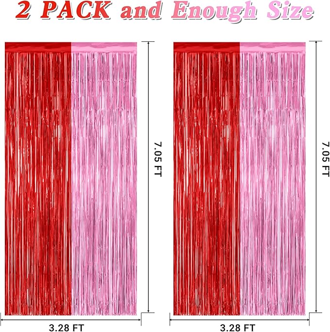 2 Pack Backdrop Curtains, 3.28 Feet x 7.05 Feet Red Pink Backdrop, Metallic - Image 2