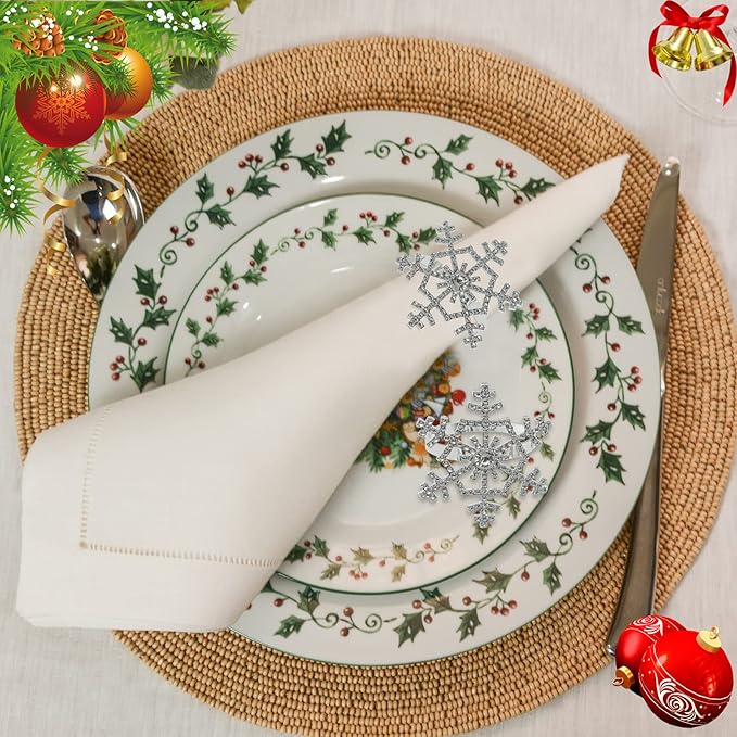 Halatool Set of 6 Christmas Rhinestone Snowflake Napkin Rings - Image 5