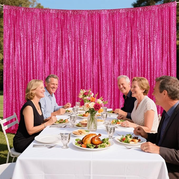 Fuchsia Sequin Backdrop Curtain 4 Pieces 2FTx8FT Glitter Photography Backdrop - Image 6