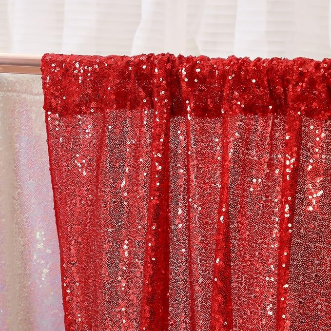 Poise3EHome Red Sequin Backdrop, 5FT x 7FT Sequin Photography Backdrop Curtain - Image 4