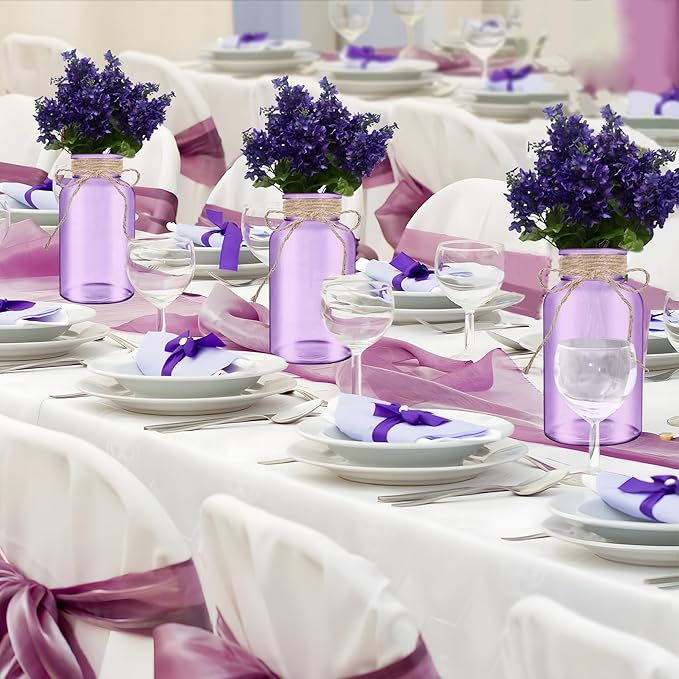 Vintage Glass Flower Vase，12 Pack Farmhouse Purple Glass Centerpiece Vases - Image 4