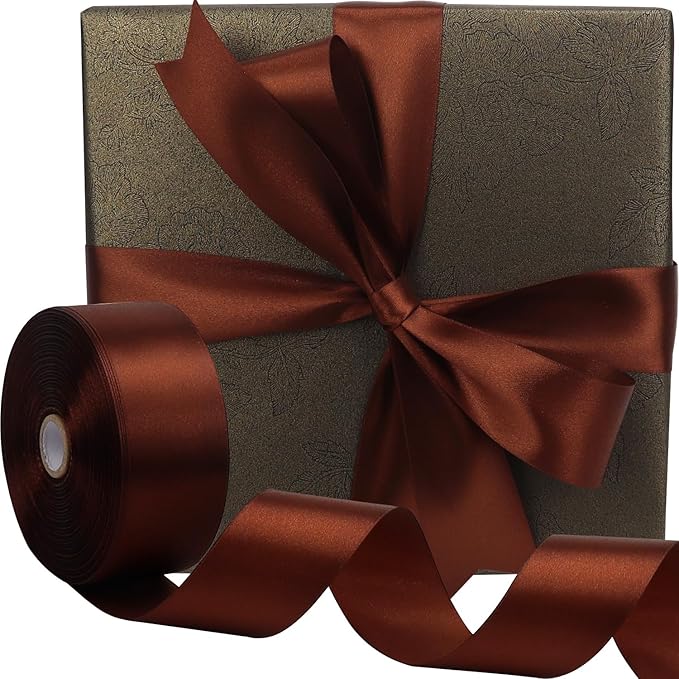 Brown Solid Satin Ribbon 1-1/2 Inch 50 Yards Solid Polyester Fabric Ribbon - Image 5