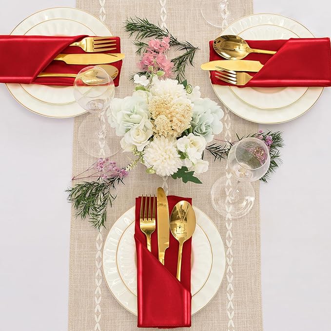 12 Pieces Red Satin Napkins, Silky Soft Smooth Washable Napkins - Image 2