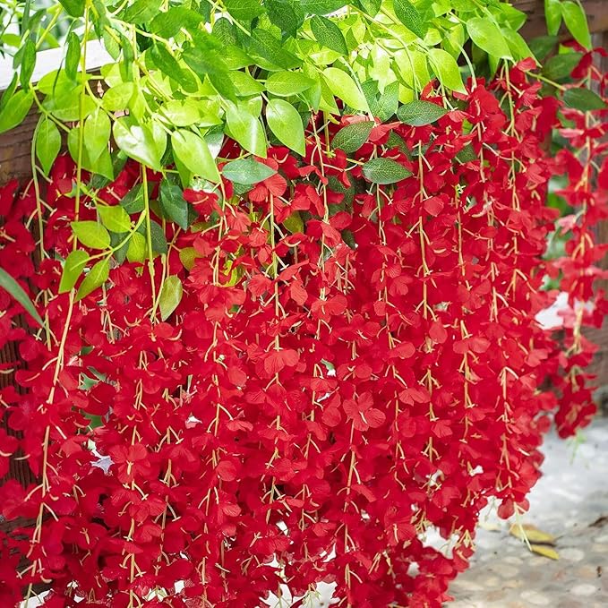 12 Pack Red Wisteria Hanging Flowers Garland, 3.77 Feet Artificial Flower Vines - Image 5