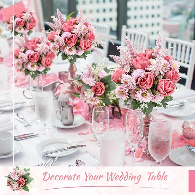 Zeyune 8 Pcs Wedding Silk Flowers Fake Silk Flowers Faux Bouquet Hydrangea - Image 4