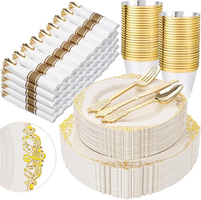 Nervure 350PCS Ivory Plastic Plates by Nervure