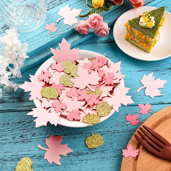 Sumind 200 Pieces Thanksgiving Pink and Gold Pumpkin Confetti Christmas Baby - Image 5