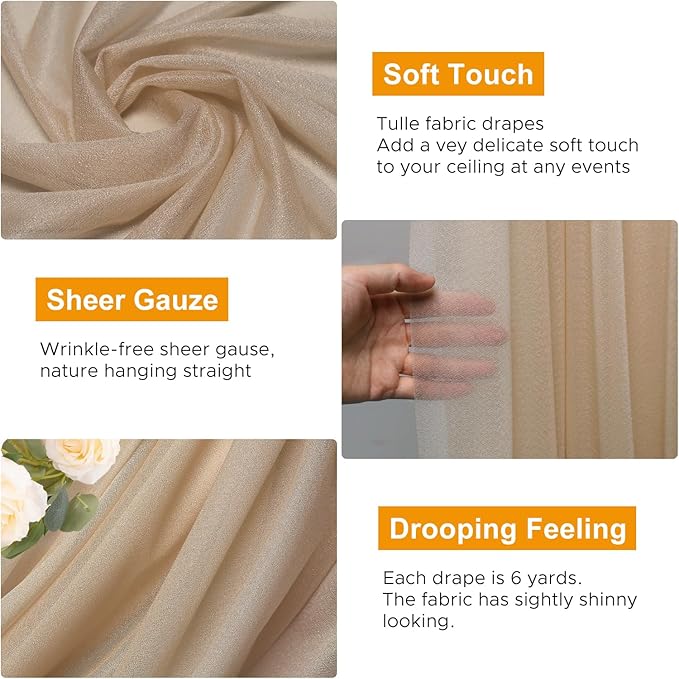 Wedding Arch Draping Fabric 2 Panels 28.7" x 20FT Nude Sheer Chiffon Backdrop - Image 3
