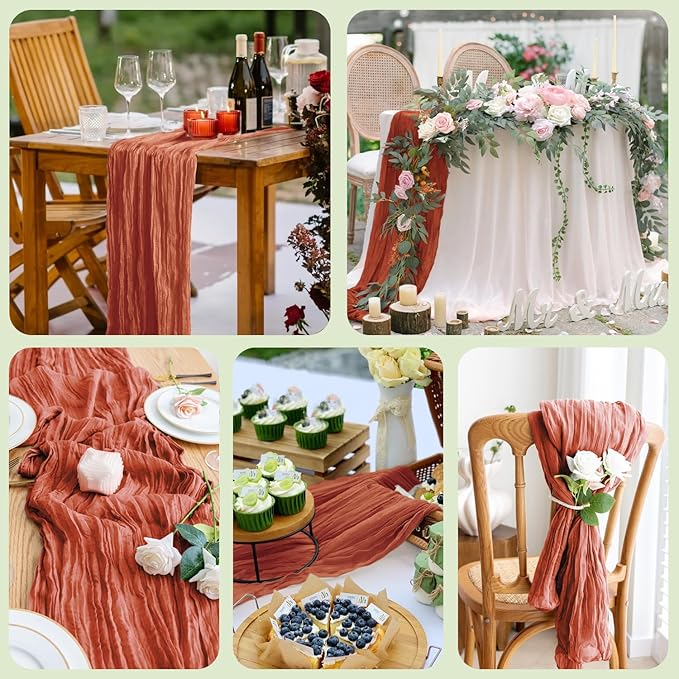 Asee'm 12pcs Cheesecloth Table Runner 120 Inches Long Terracotta Boho Gauze - Image 7